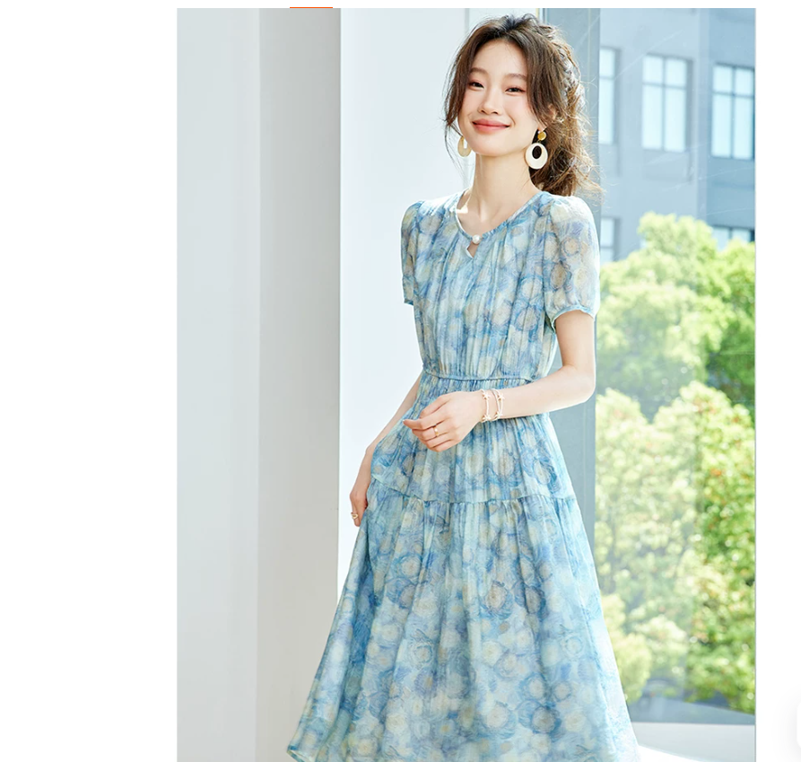 The new V-neck dress is a popular summer bestseller this year, featuring a beautiful cinched waist and floral prints Item Picture