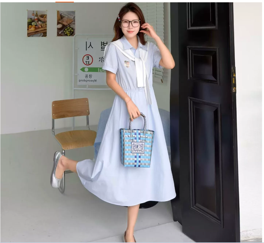 A new sweet and cute summer dress for junior and senior high school students with a shawl shirt