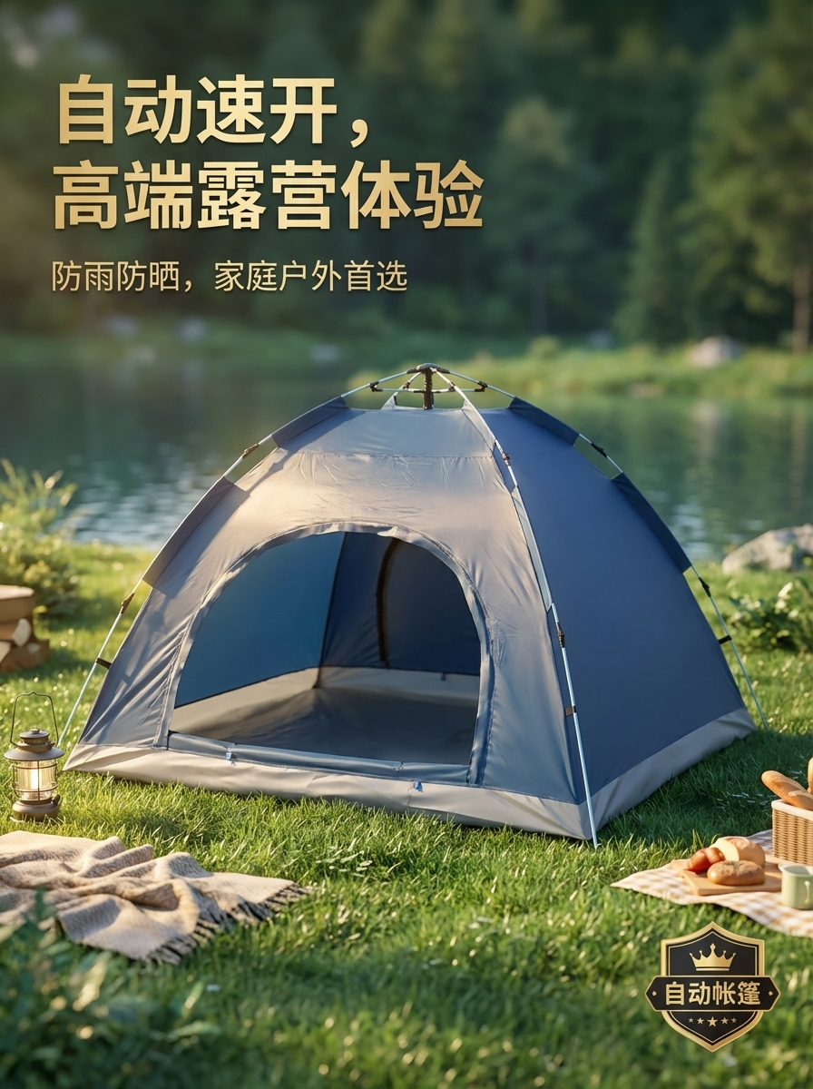 户外小号自动帐篷用品野营双人速开新型防雨防晒野外露营装备