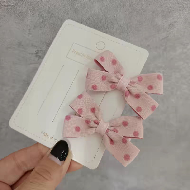 Korean-style sweet and cute children's and girls' hair clips, pink polka dot, small bow, double clip, bangs clip, side clip