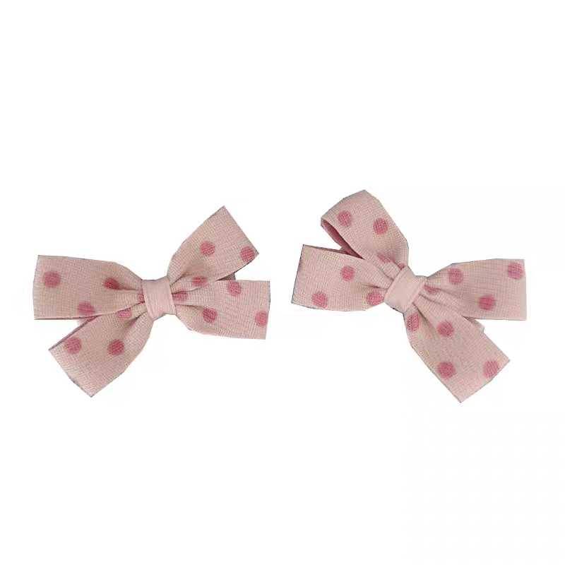 Korean-style sweet and cute children's and girls' hair clips, pink polka dot, small bow, double clip, bangs clip, side clip Item Picture