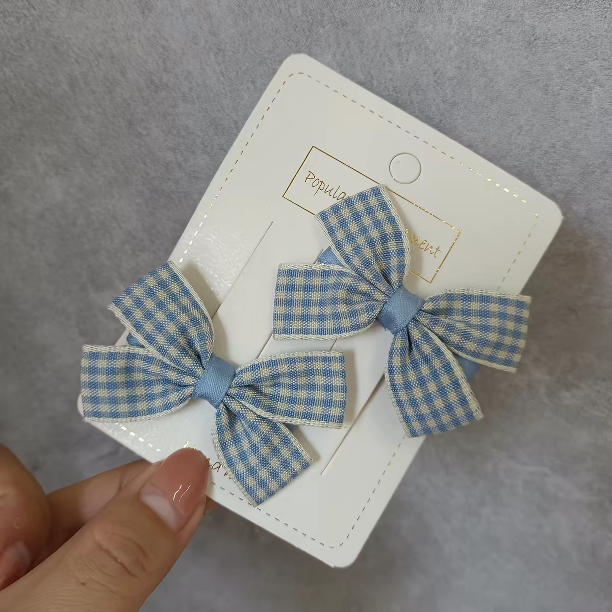 Korean-style sweet and cute hair clips for girls, children and students, light blue checkered small bow, pair clips, side clips, bangs clips, Yifan accessories detail image 3