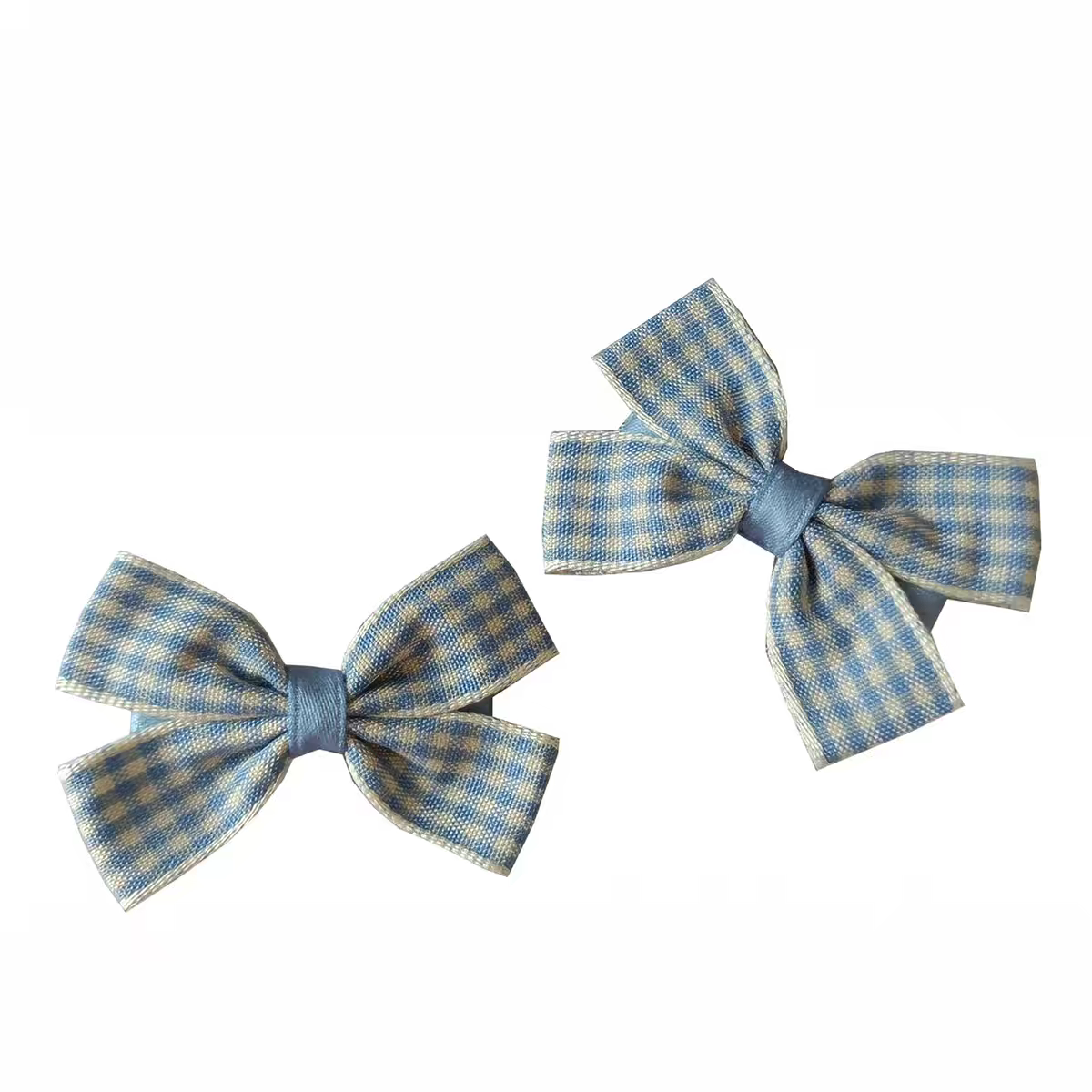 Korean-style sweet and cute hair clips for girls, children and students, light blue checkered small bow, pair clips, side clips, bangs clips, Yifan accessories Item Picture