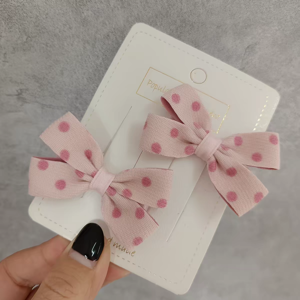 Korean-style sweet and cute children's and girls' hair clips, pink polka dot, small bow, double clip, bangs clip, side clip details Picture