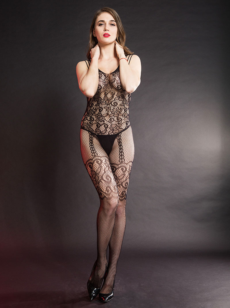 Black mesh jumpsuit, female model corset, women's cinched waistcoat, hoodie pants, jumpsuit Application Scenario