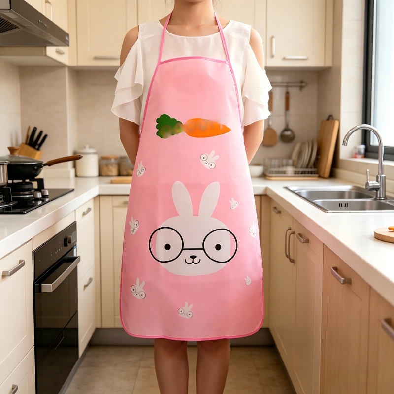 Junda EVA cartoon apron with cute patterns, neck-hanging style, kitchen waterproof and oil-proof, clothing protection, individual packaging apron Application Scenario