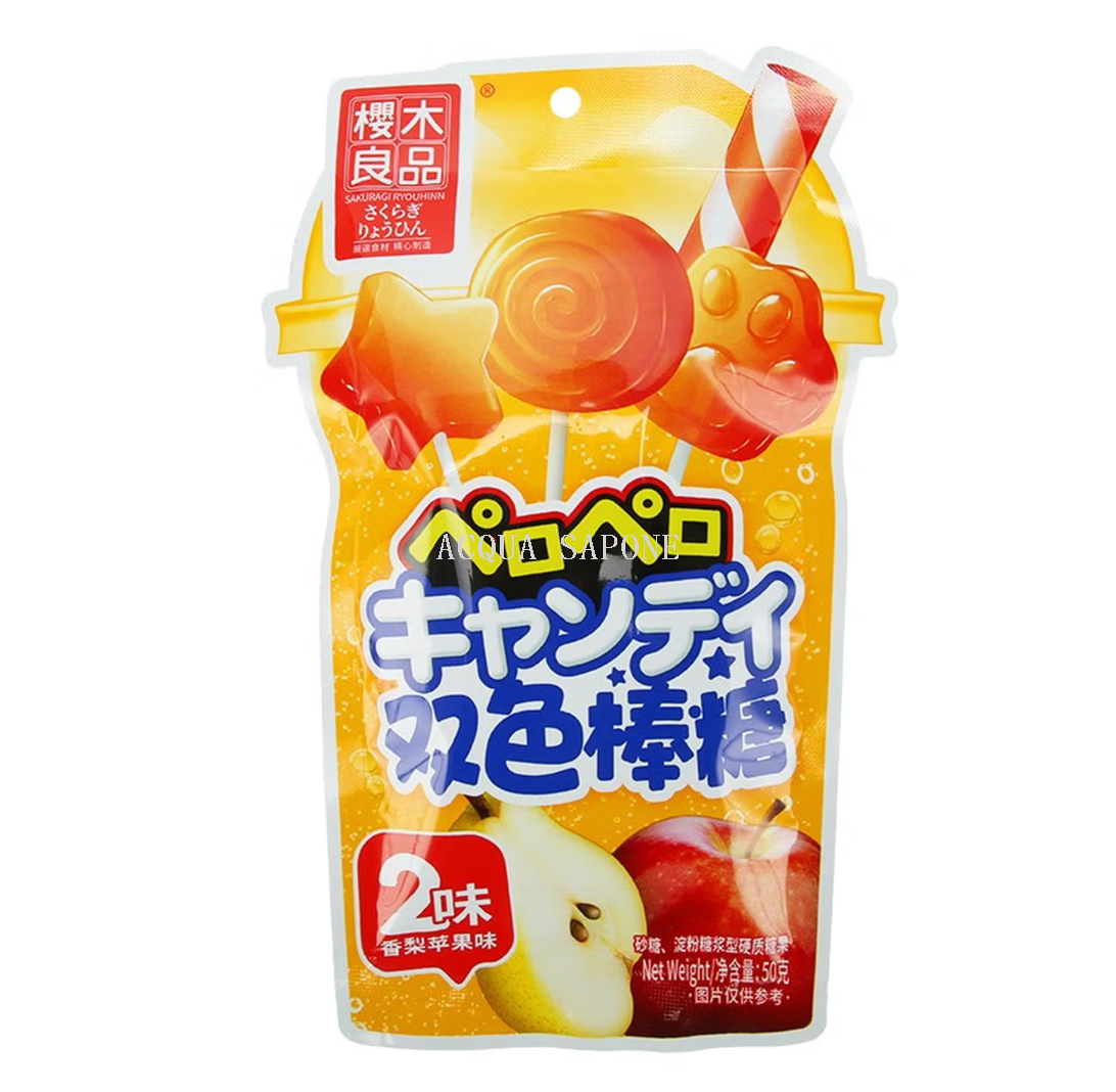 Free shipping! Snack food lollipop candy, fruit-flavored two-color lollipop 50g, children's snack candy Specification image