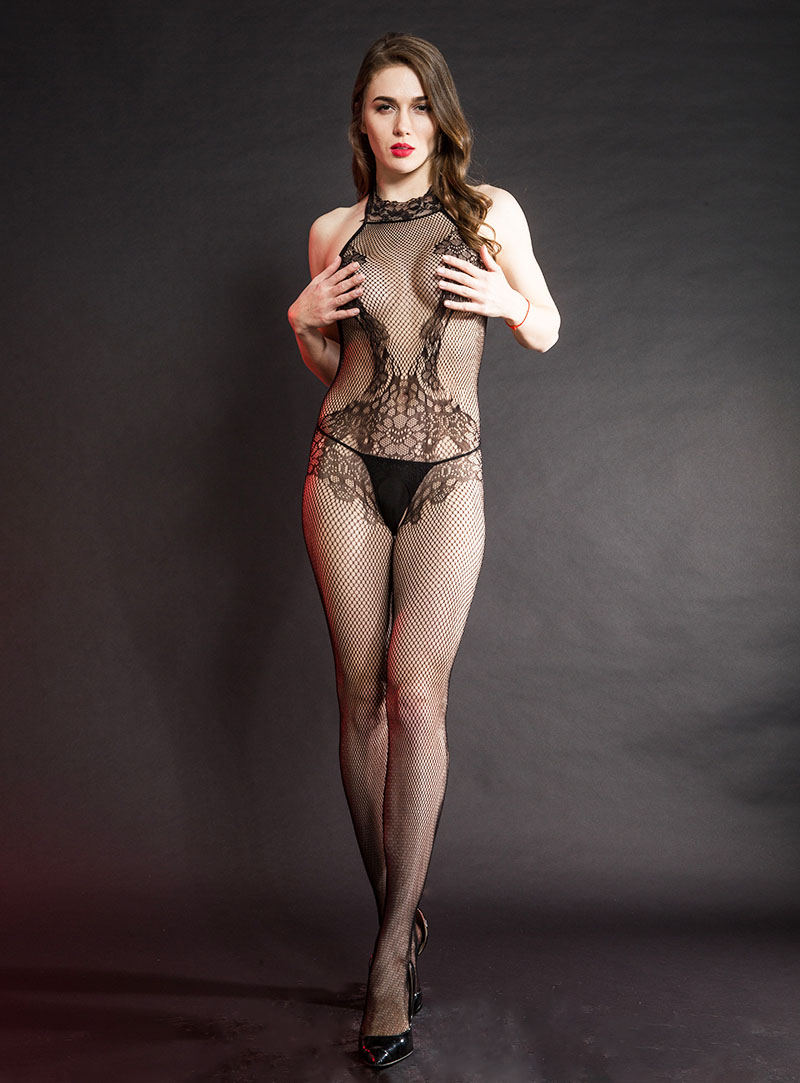 Factory direct sales of erotic net clothes, sexy one-piece, pure desire, halter, flirtatious, sexual interest underwear uniforms, seductive, cut-out pajamas Specification image