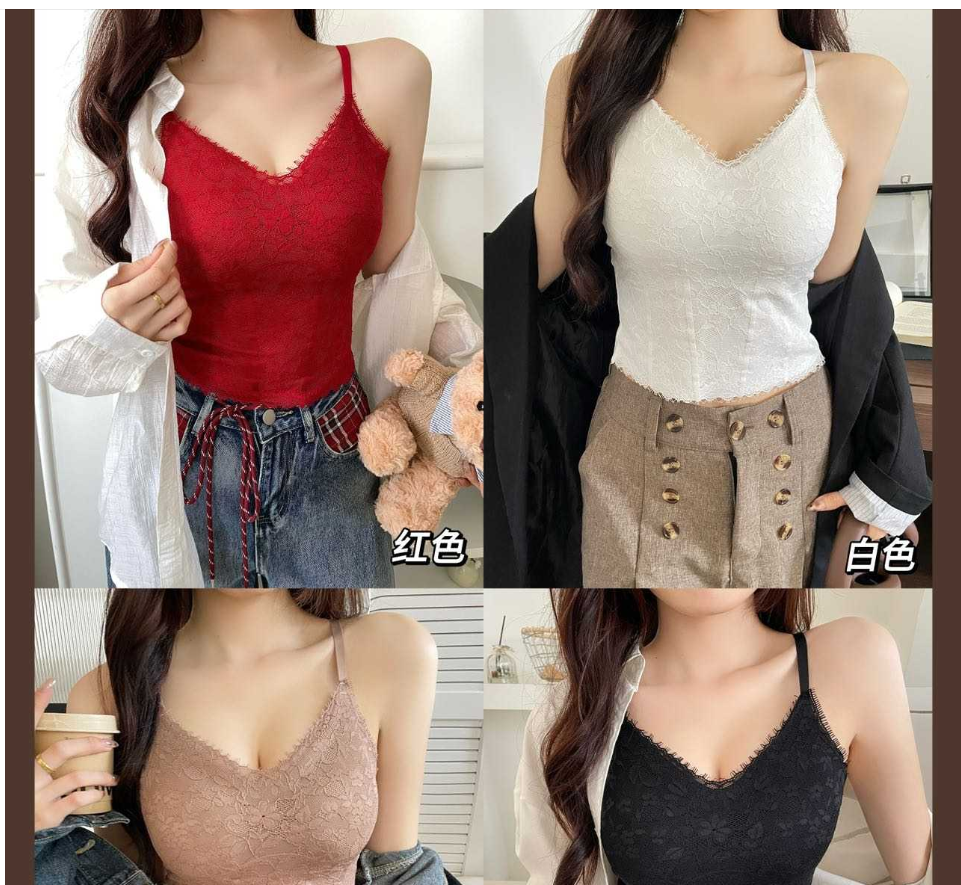 蕾丝吊带背心美背罗纹U领T恤上衣背心吊带8995#法式睫毛蕾丝无痕吊带