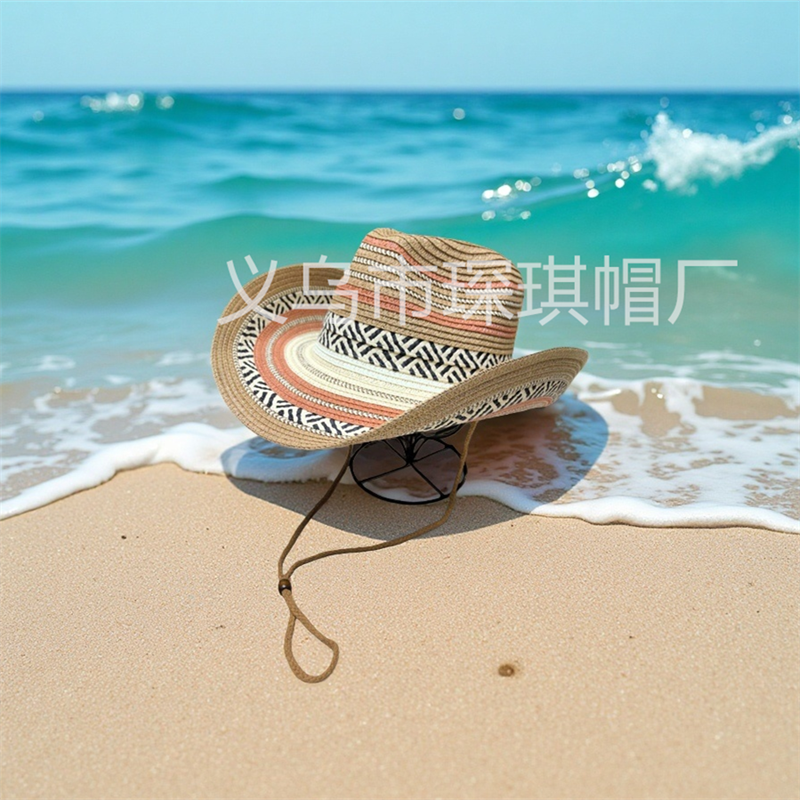 Men's and women's spring and summer straw hats, colorful woven denim straw hats, jazz hats, beach hats, sun protection and shade hats, seaside vacation, outdoor travel, outdoor leisure sports Specification image