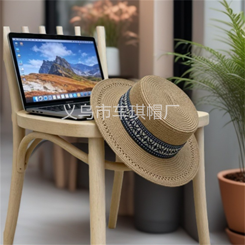 Men's and women's spring and summer flat-topped straw hats, colorful woven straps, ethnic-style straw hats, beach hats, sun protection and shade hats, seaside vacation, outdoor travel, outdoor leisure sports details Picture