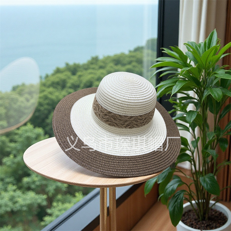 Women's summer straw hat, colorful wide-brimmed straw woven beach hat, seaside vacation sun protection hat, travel outdoor leisure breathable sun hat, Lafite grass hat Item Picture