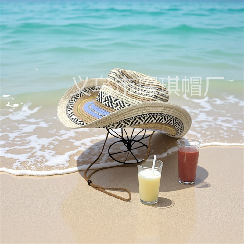 Men's and women's spring and summer straw hats, colorful woven denim straw hats, jazz hats, beach hats, sun protection and shade hats, seaside vacation, outdoor travel, outdoor leisure sports details Picture