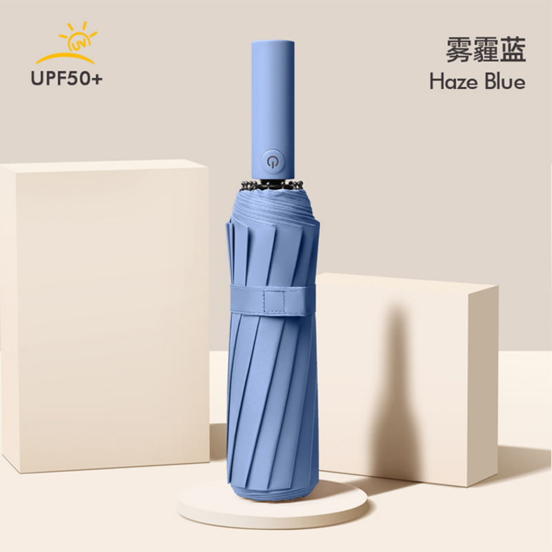 Hengdun fully automatic reverse section folding umbrella for women, 12-bone double fiberglass reinforced, wind-resistant safety, anti-rebound, black rubber sun protection, UPF50 + UV protection, all-weather portable umbrella details Picture