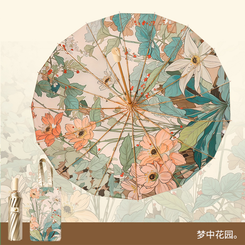 The Hengdun Yellow Sorghum Dream series of Chinese-style umbrellas, 16-bone reinforced wind-resistant and weather-resistant dual-purpose umbrella, new Chinese-style osmanthus sunshade umbrella, new Chinese-style alloy wind-resistant folding umbrella, and UV-resistant black rubber umbrella are available for customization and wholesale pic 8