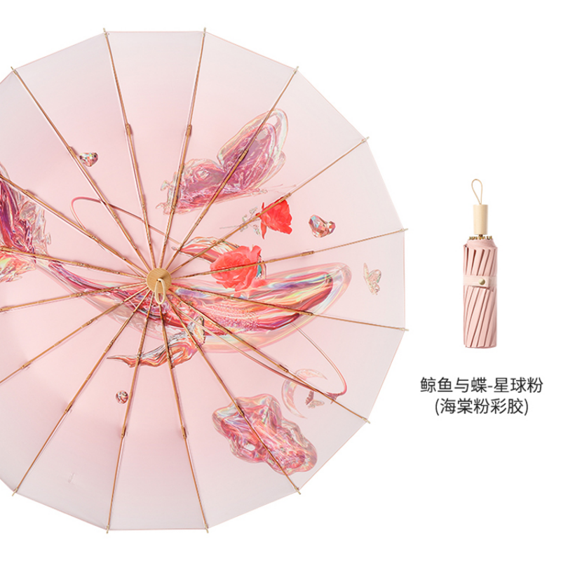 The Hengdun Yellow Sorghum Dream series of Chinese-style umbrellas, 16-bone reinforced wind-resistant and weather-resistant dual-purpose umbrella, new Chinese-style osmanthus sunshade umbrella, new Chinese-style alloy wind-resistant folding umbrella, and UV-resistant black rubber umbrella are available for customization and wholesale pic 12