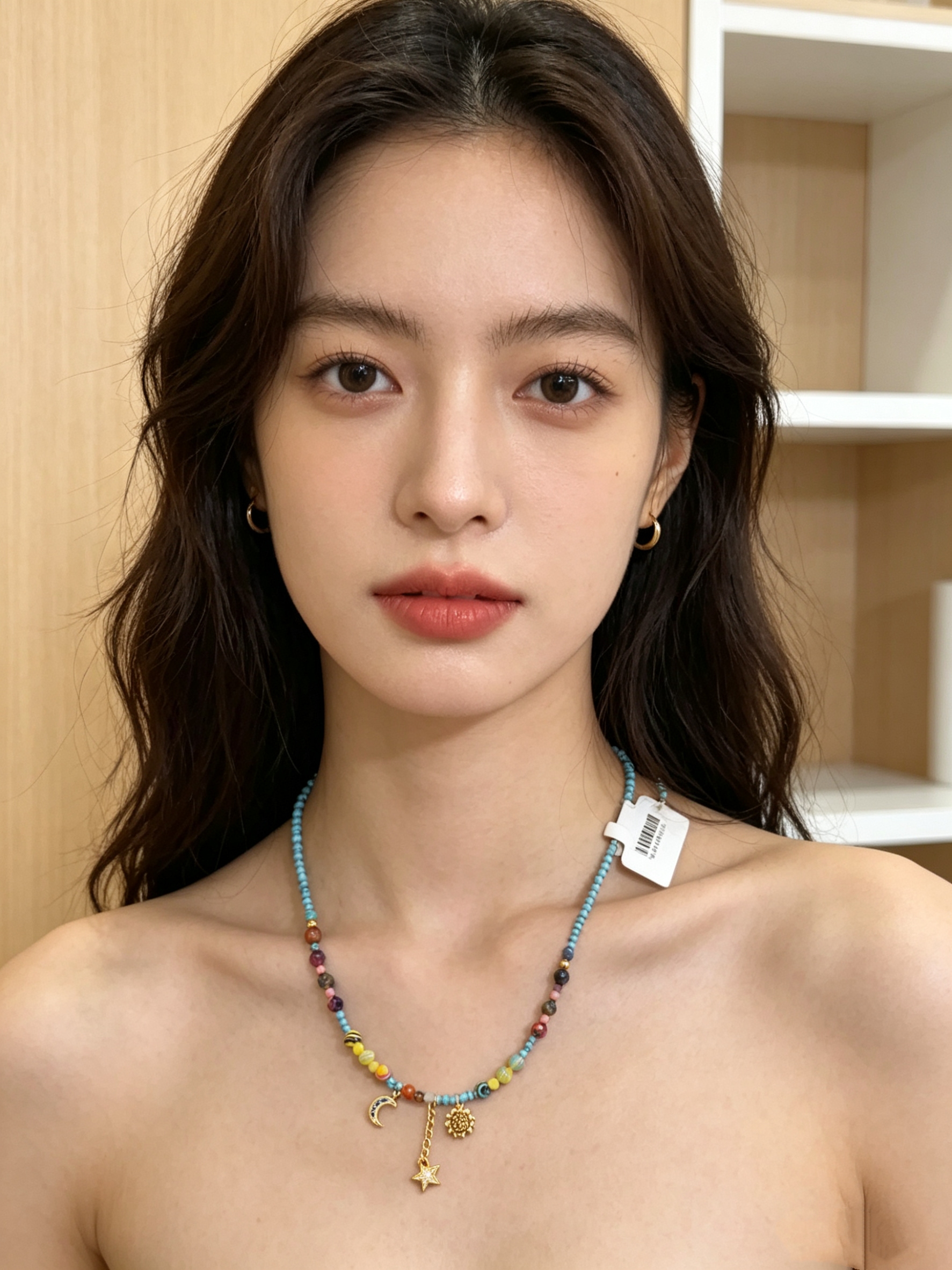 彩色珠串项链女性模特天然珠子梵高系列