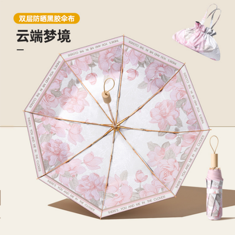 Hengdun Chinese style flower double-layer sun protection black rubber umbrella, wooden handle UV protection sunshade umbrella, high-density UV color rubber printed sun protection umbrella, heat insulation and cooling portable folding gift umbrella are available for wholesale and customization pic 7