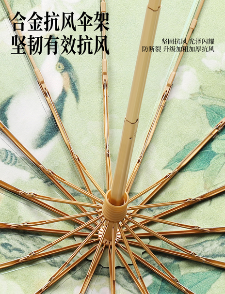 The Hengdun Yellow Sorghum Dream series of Chinese-style umbrellas, 16-bone reinforced wind-resistant and weather-resistant dual-purpose umbrella, new Chinese-style osmanthus sunshade umbrella, new Chinese-style alloy wind-resistant folding umbrella, and UV-resistant black rubber umbrella are available for customization and wholesale pic 2