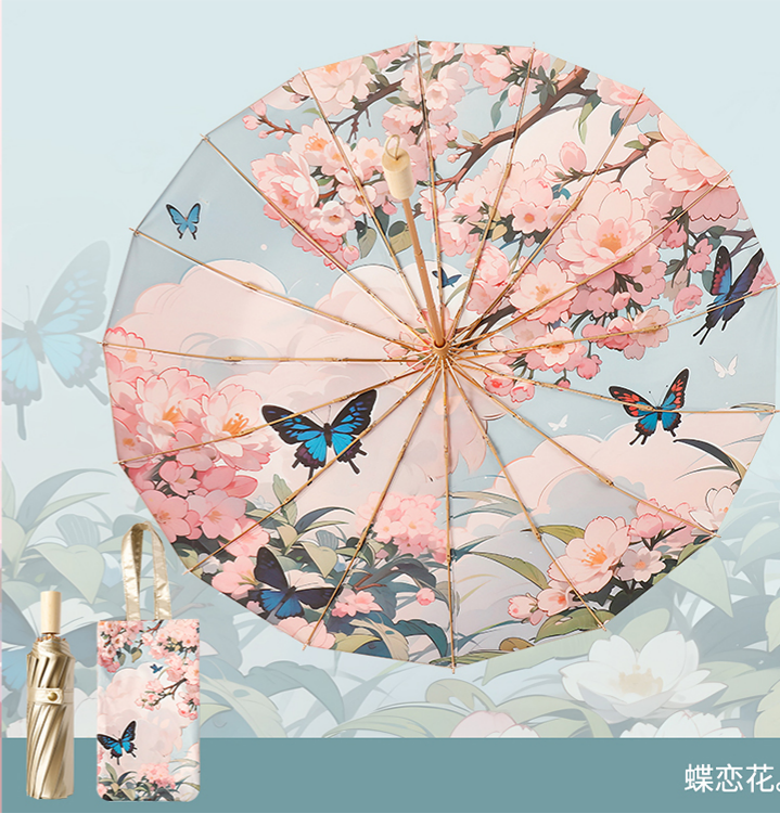 The Hengdun Yellow Sorghum Dream series of Chinese-style umbrellas, 16-bone reinforced wind-resistant and weather-resistant dual-purpose umbrella, new Chinese-style osmanthus sunshade umbrella, new Chinese-style alloy wind-resistant folding umbrella, and UV-resistant black rubber umbrella are available for customization and wholesale pic 10