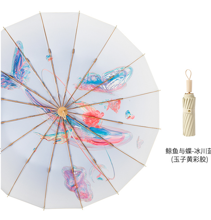 The Hengdun Yellow Sorghum Dream series of Chinese-style umbrellas, 16-bone reinforced wind-resistant and weather-resistant dual-purpose umbrella, new Chinese-style osmanthus sunshade umbrella, new Chinese-style alloy wind-resistant folding umbrella, and UV-resistant black rubber umbrella are available for customization and wholesale pic 14
