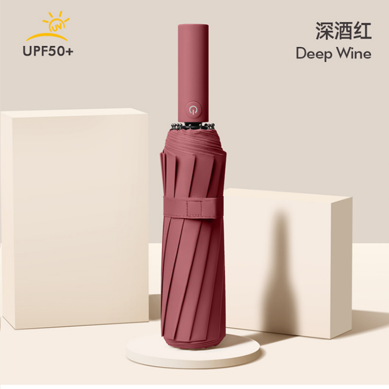 Hengdun fully automatic reverse section folding umbrella for women, 12-bone double fiberglass reinforced, wind-resistant safety, anti-rebound, black rubber sun protection, UPF50 + UV protection, all-weather portable umbrella Application Scenario