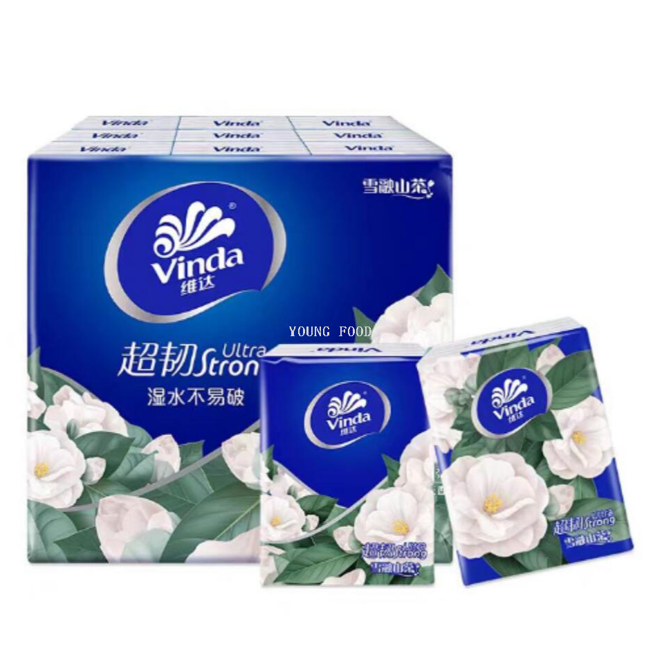 Free shipping! Vinda Super Tough Camellia Fragrance Handkerchief 4-layer 7 portable napkin tissues are not easily broken when wet