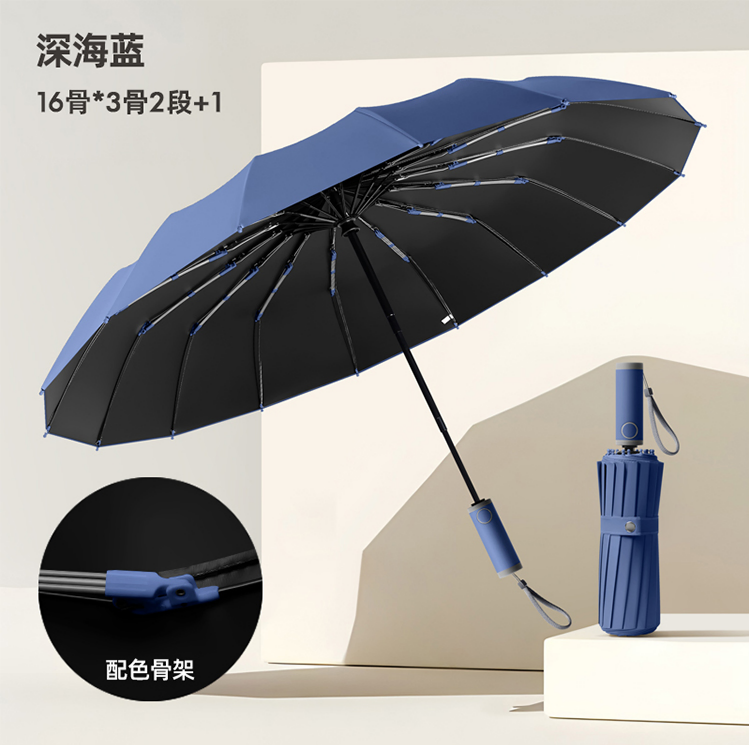 Hengdun 16-bone fully automatic umbrella, black rubber sun protection and cooling umbrella, UPF50+ reinforced wind-resistant folding umbrella, all-weather portable umbrella for both men and women, factory in stock, available for wholesale and custom LOGO pic 2