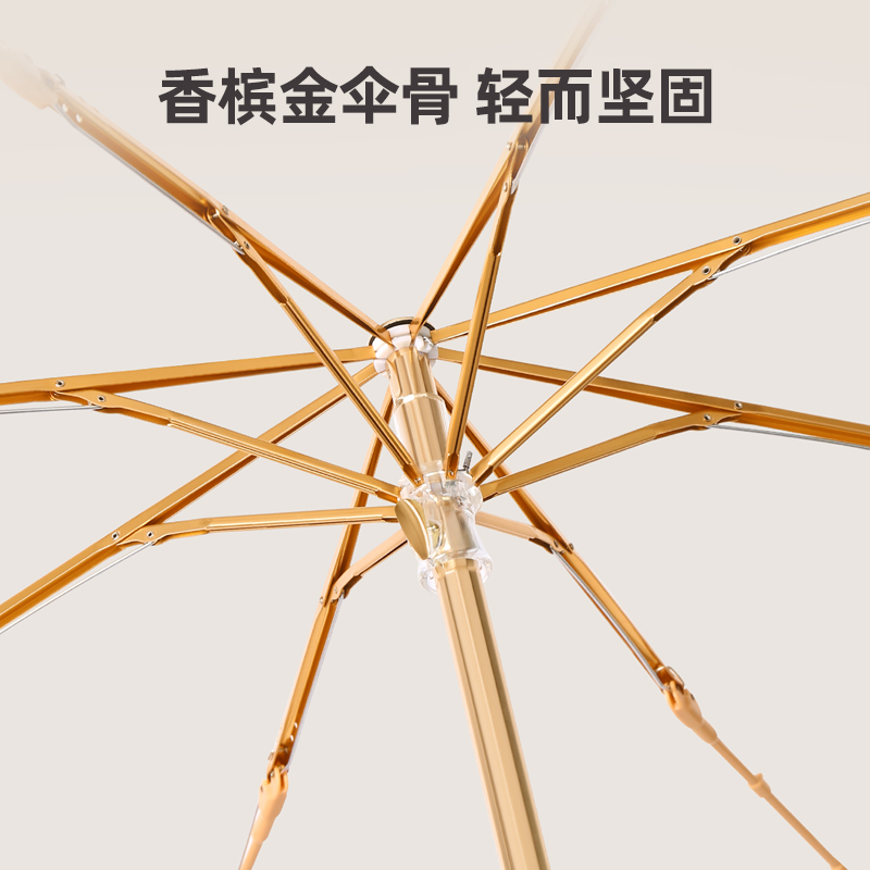 Hengdun Macaron-colored wooden handle folding umbrella UPF50 + color-blocking three-fold umbrella Portable all-weather umbrella, color rubber sun protection and UV-blocking pocket umbrella factory stock available for wholesale and custom LOGO details Picture