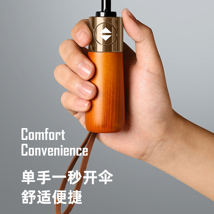 Hengdun 10-bone double-fiber keel solid wood handle fully automatic sunshade umbrella, one-click opening and closing, windproof and rainproof black rubber all-weather umbrella, unisplendable sun protection umbrella, portable three-folding umbrella for commuting, factory stock pic 2