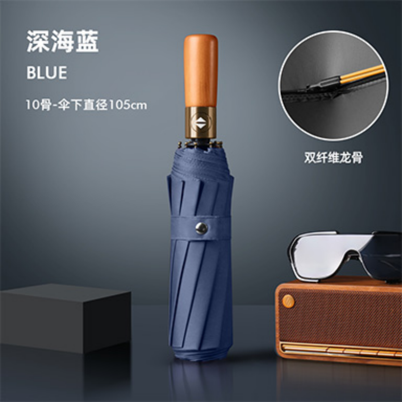Hengdun 10-bone double-fiber keel solid wood handle fully automatic sunshade umbrella, one-click opening and closing, windproof and rainproof black rubber all-weather umbrella, unisplendable sun protection umbrella, portable three-folding umbrella for commuting, factory stock pic 8
