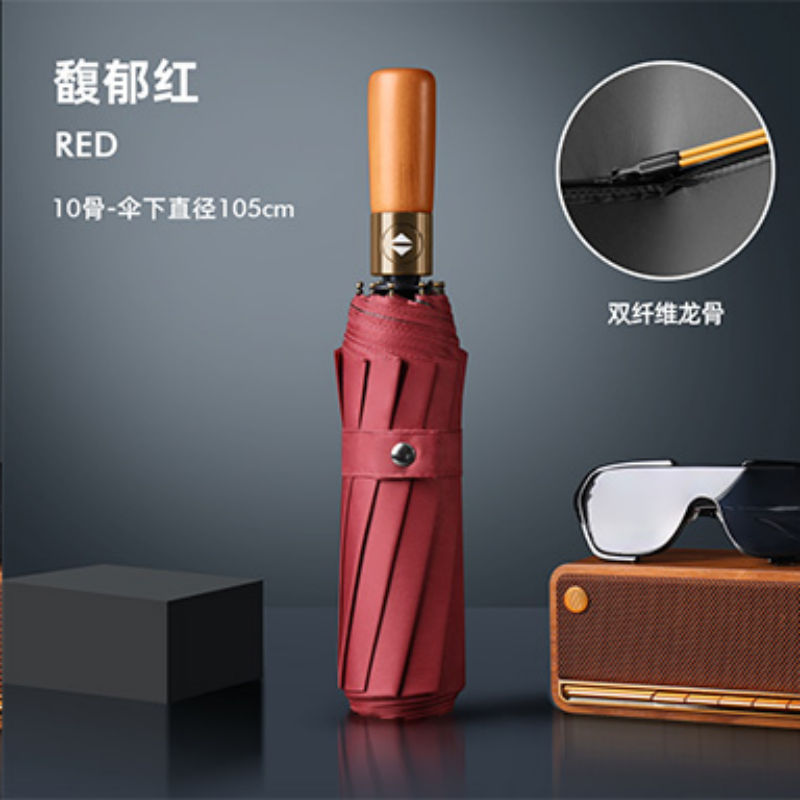Hengdun 10-bone double-fiber keel solid wood handle fully automatic sunshade umbrella, one-click opening and closing, windproof and rainproof black rubber all-weather umbrella, unisplendable sun protection umbrella, portable three-folding umbrella for commuting, factory stock Application Scenario