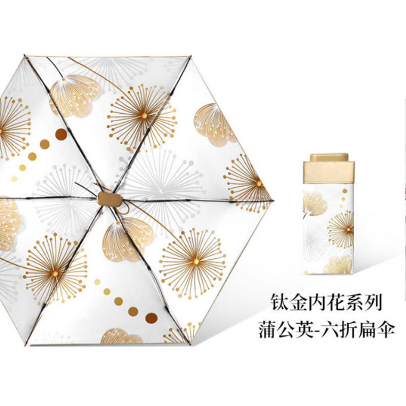 Hengdun oil painting style six-fold umbrella, ultra-light portable palm umbrella, black rubber UV protection, UV sunshade umbrella, small folding umbrella for both weather and rain, gold rubber pocket umbrella, factory stock available, wholesale available, custom LOGO pic 14