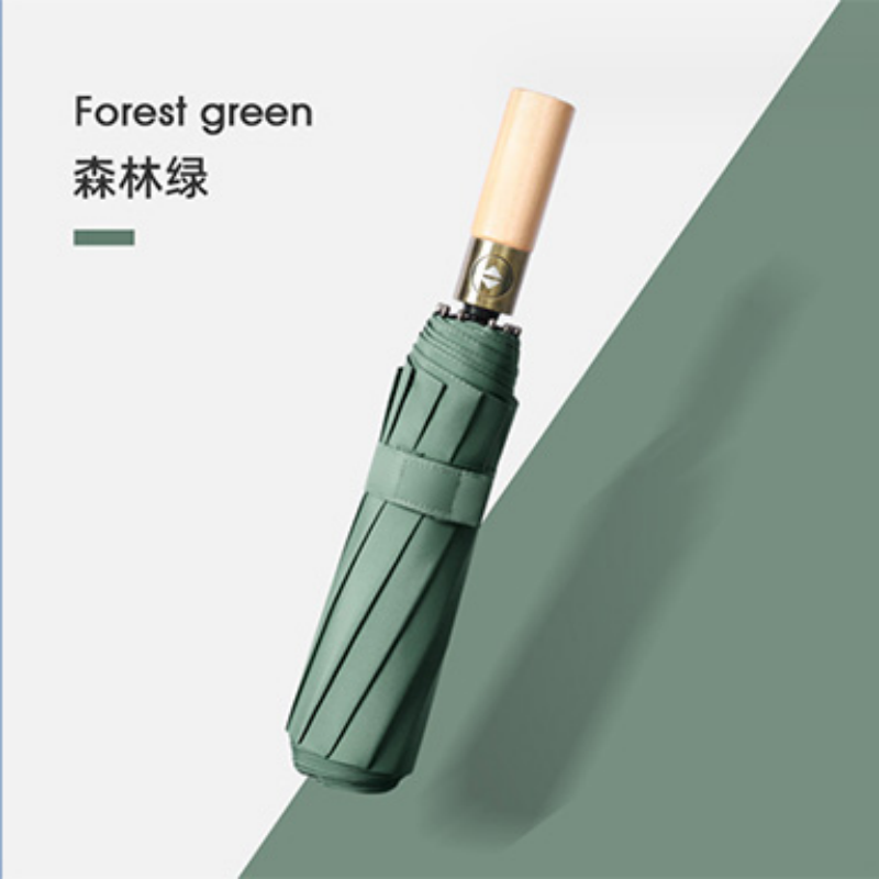 Hengdun Business style folding fully automatic umbrella, matte black, high-end texture, solid wood handle, 10-bone fiberglass umbrella frame, rain and wind protection, portable commuting sun protection umbrella. Factory stock available, wholesale and customization supported Specification image