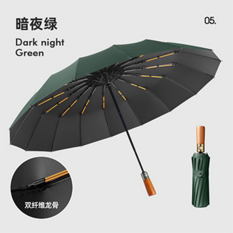 Hengdun 10-bone double-fiber keel solid wood handle fully automatic sunshade umbrella, one-click opening and closing, windproof and rainproof black rubber all-weather umbrella, unisplendable sun protection umbrella, portable three-folding umbrella for commuting, factory stock pic 13