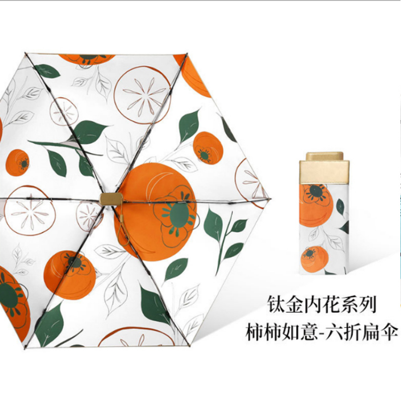 Hengdun oil painting style six-fold umbrella, ultra-light portable palm umbrella, black rubber UV protection, UV sunshade umbrella, small folding umbrella for both weather and rain, gold rubber pocket umbrella, factory stock available, wholesale available, custom LOGO Application Scenario