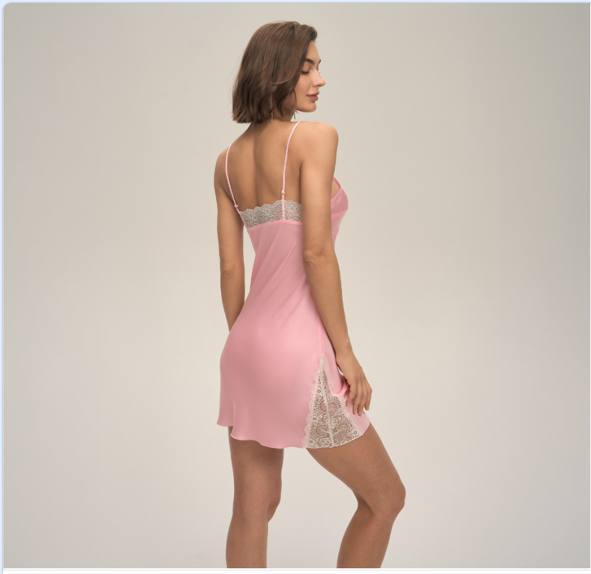New European and American export lace slim-fit sexy satin chiffon halter nightgown casual and comfortable home wear DQ3920 Specification image