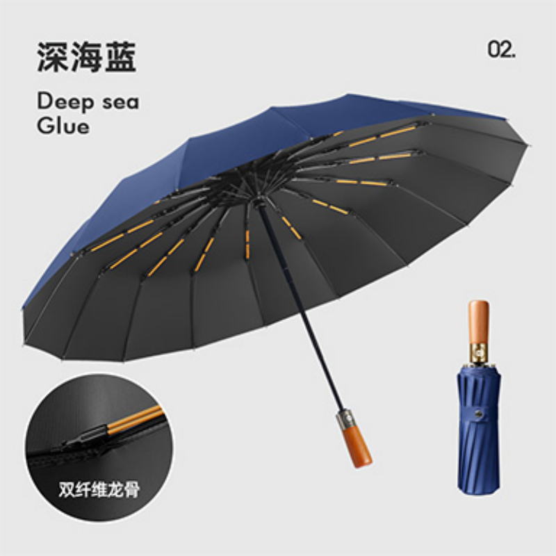 Hengdun 10-bone double-fiber keel solid wood handle fully automatic sunshade umbrella, one-click opening and closing, windproof and rainproof black rubber all-weather umbrella, unisplendable sun protection umbrella, portable three-folding umbrella for commuting, factory stock pic 20