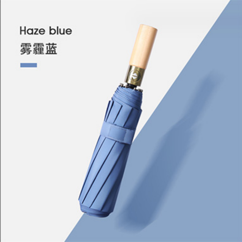 Hengdun Business style folding fully automatic umbrella, matte black, high-end texture, solid wood handle, 10-bone fiberglass umbrella frame, rain and wind protection, portable commuting sun protection umbrella. Factory stock available, wholesale and customization supported details Picture