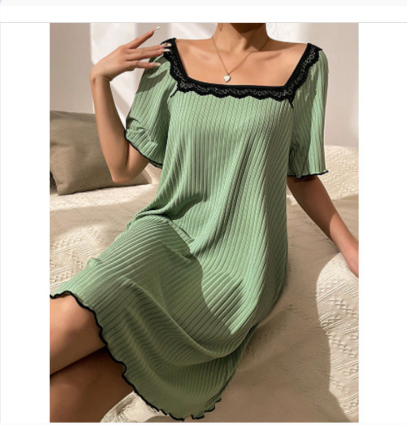 Cross-border square collar lace dress pajamas for women spring and summer new European and American style backless loose and comfortable sleeping dress home wear