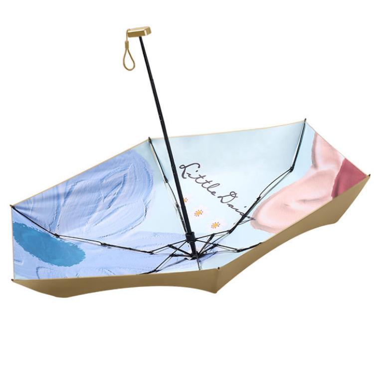 Hengdun oil painting style six-fold umbrella, ultra-light portable palm umbrella, black rubber UV protection, UV sunshade umbrella, small folding umbrella for both weather and rain, gold rubber pocket umbrella, factory stock available, wholesale available, custom LOGO pic 2