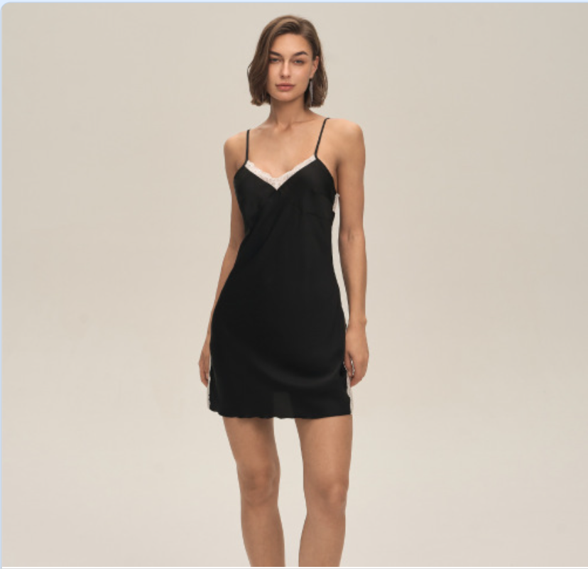 New European and American export lace slim-fit sexy satin chiffon halter nightgown casual and comfortable home wear DQ3920