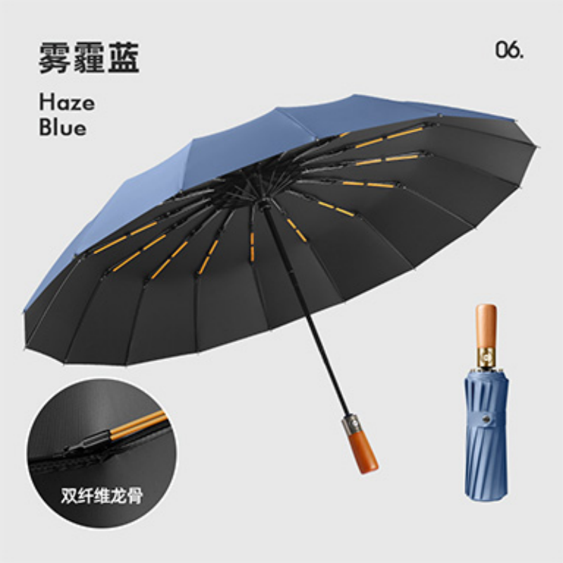 Hengdun 10-bone double-fiber keel solid wood handle fully automatic sunshade umbrella, one-click opening and closing, windproof and rainproof black rubber all-weather umbrella, unisplendable sun protection umbrella, portable three-folding umbrella for commuting, factory stock pic 18