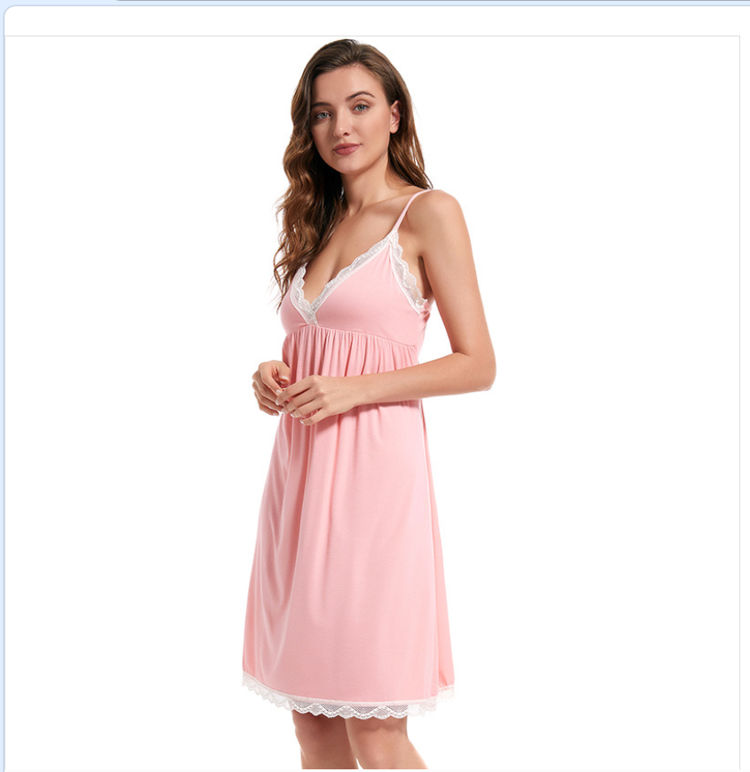 Ribbed cotton and lace patchwork can be worn as a loose halter nightgown for women. It is a large-sized, sexy pajama for home wear Specification image