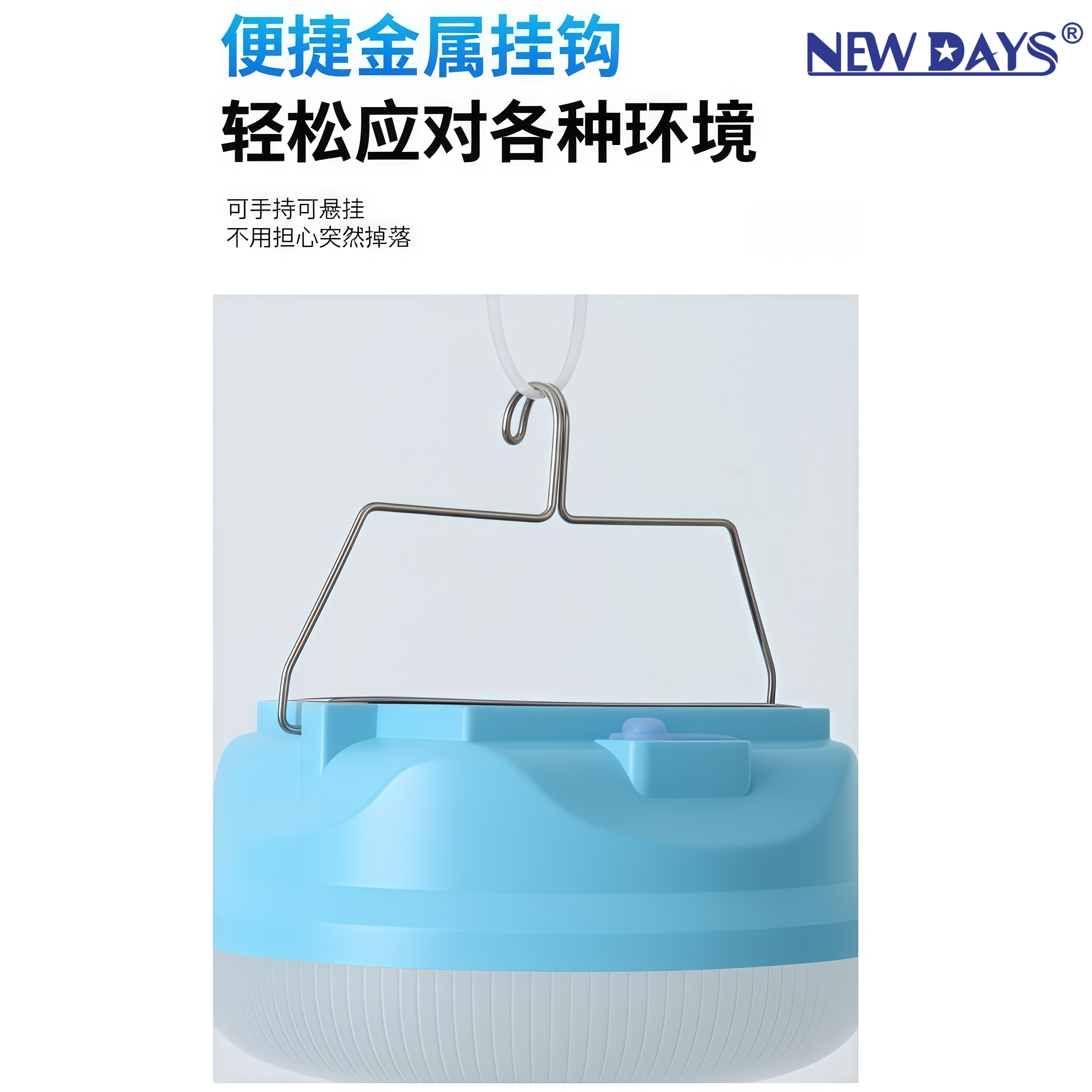 NEWDAYS brand cross-border new led lights, outdoor camping lights, outdoor waterproof USB charging emergency lighting lights, energy-saving high-brightness portable hook hanging lights, emergency lights and camping lights Specification image