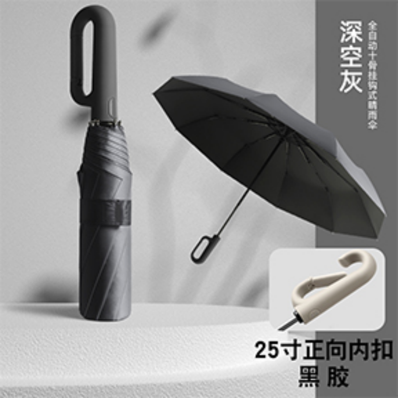 Hengdun 25-inch ring-buckle handle fully automatic umbrella, hanging type anti-loss portable folding umbrella, reinforced windproof and explosion-proof sunshade umbrella, all-weather and all-weather UV protection commuter umbrella. Factory stock available, wholesale and customization supported Item Picture