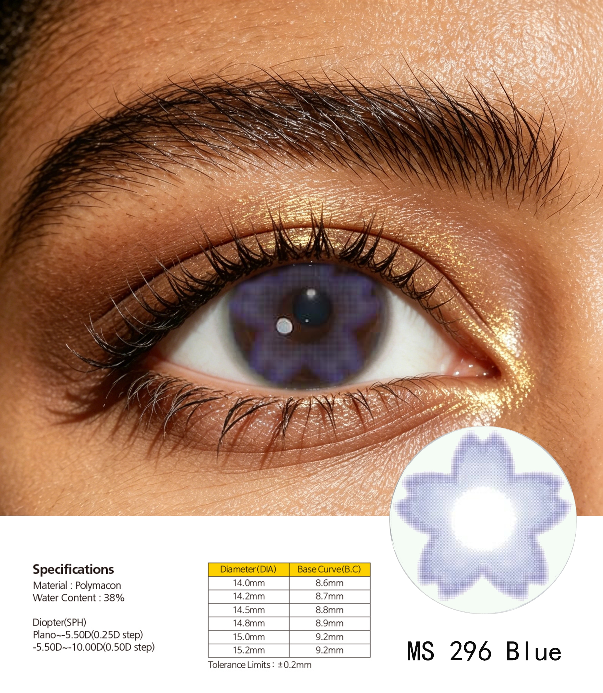 Purple colored contact lenses are natural and comfortable to wear Specification image
