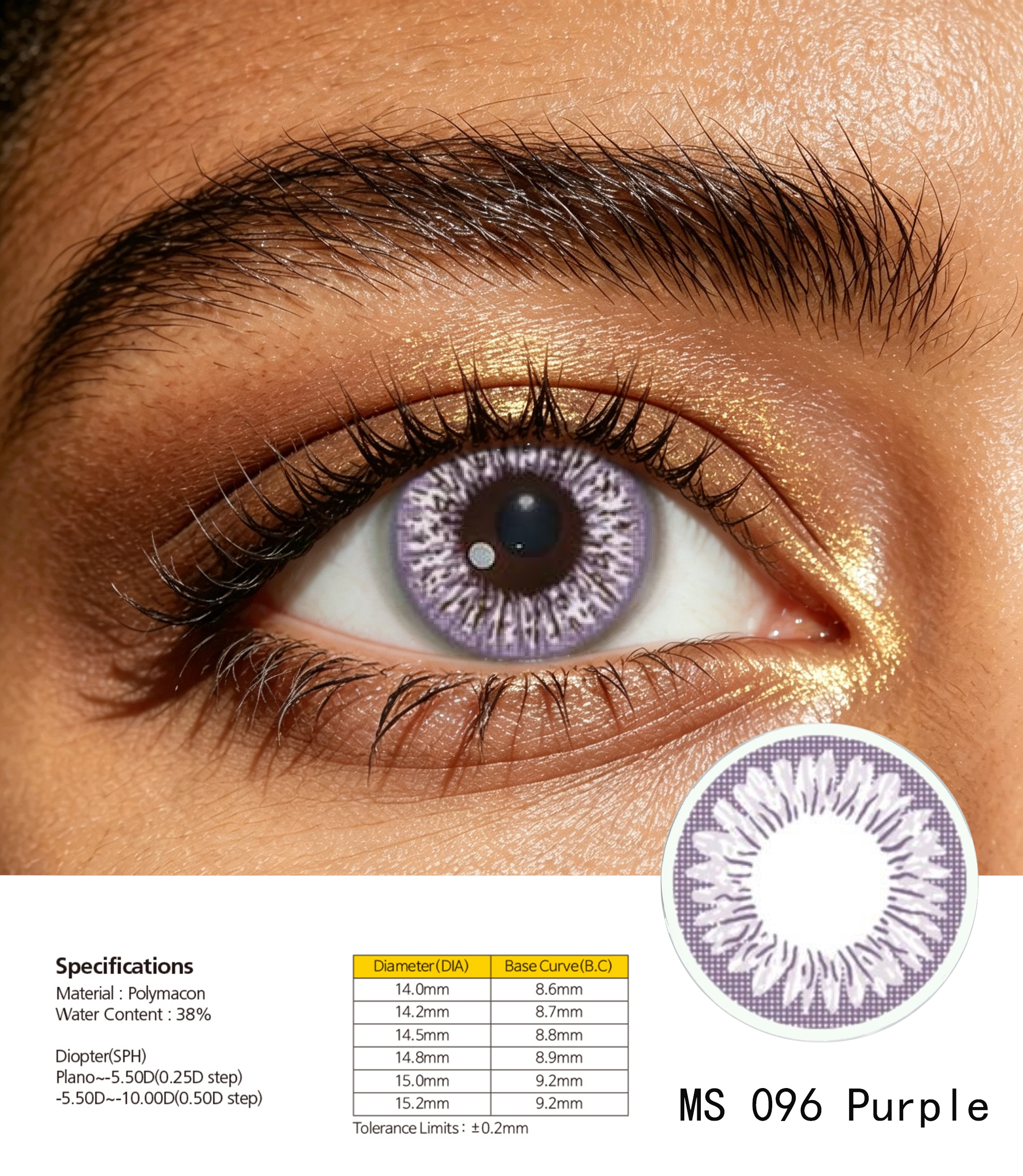 Purple colored contact lenses, natural big eye contact lenses, colored contact corneas