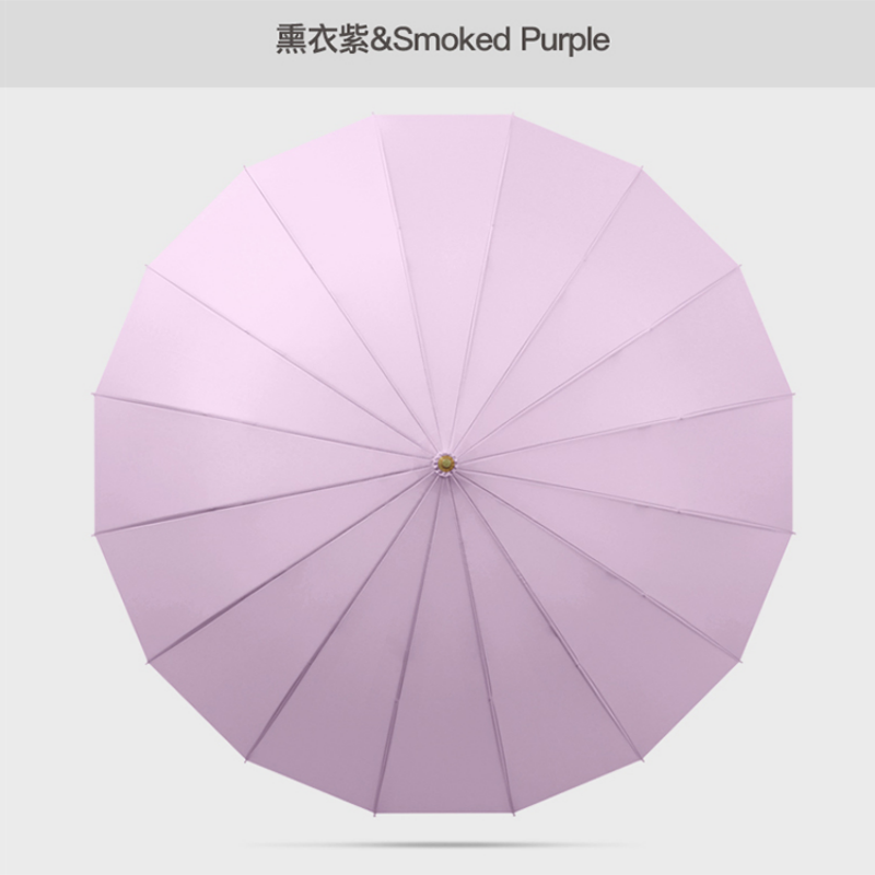 Hengdun solid-color macaron long-handled umbrella, simple style, 16-bone reinforced wind-resistant straight pole umbrella, multiple colors available, ring-buckle handle, all-weather and all-weather umbrella, simple business gift umbrella, custom factory, wholesale in stock Specification image