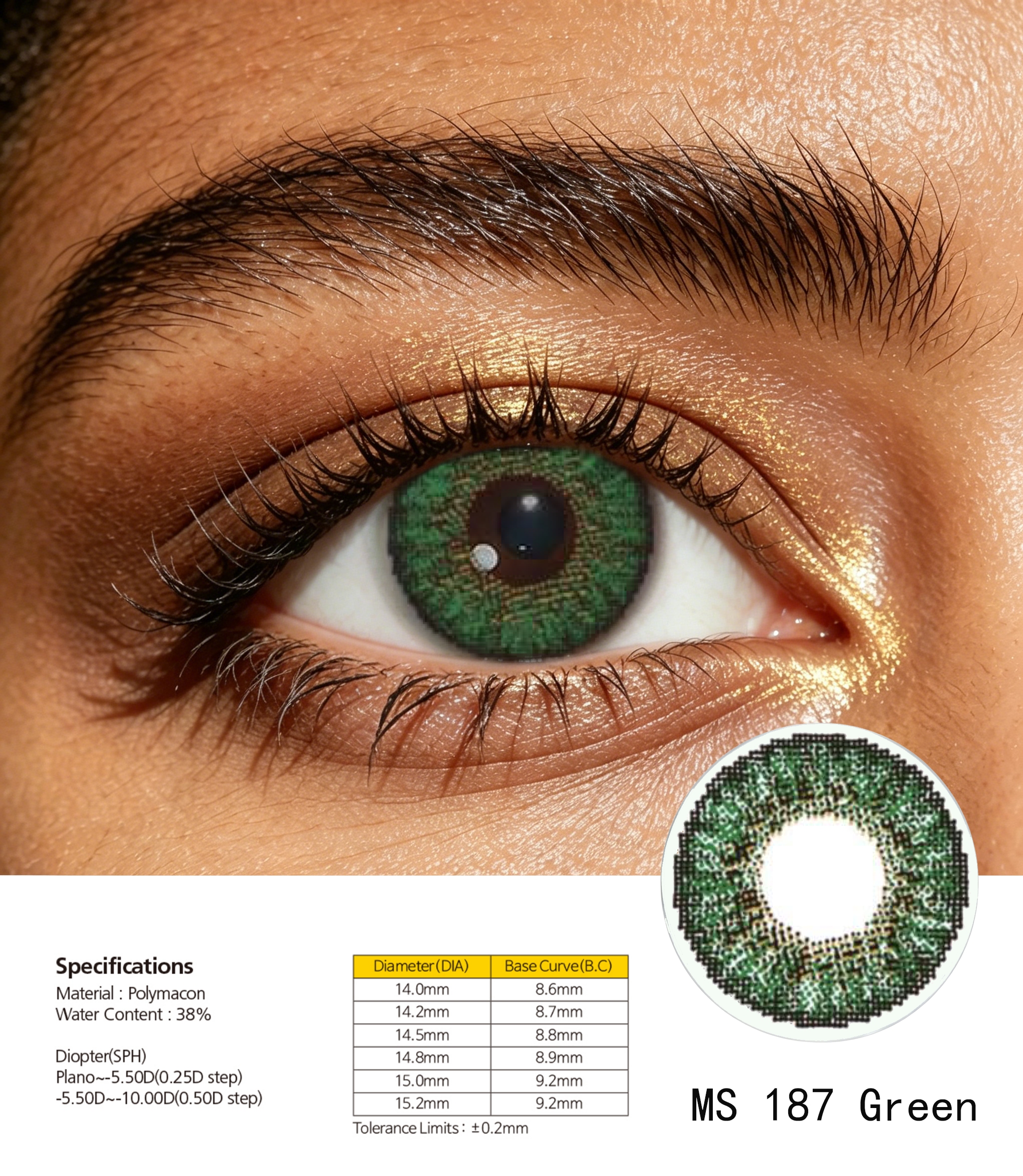 Green beauty contact lenses, natural big eyes, comfortable and eye protection, 10-piece daily drop set